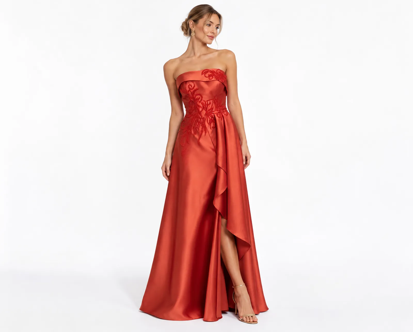 Elegância em Gown Vermelho Terracota LE upscale gentle