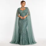 Glamorous Teal Beaded Evening Gown LE upscale gentle