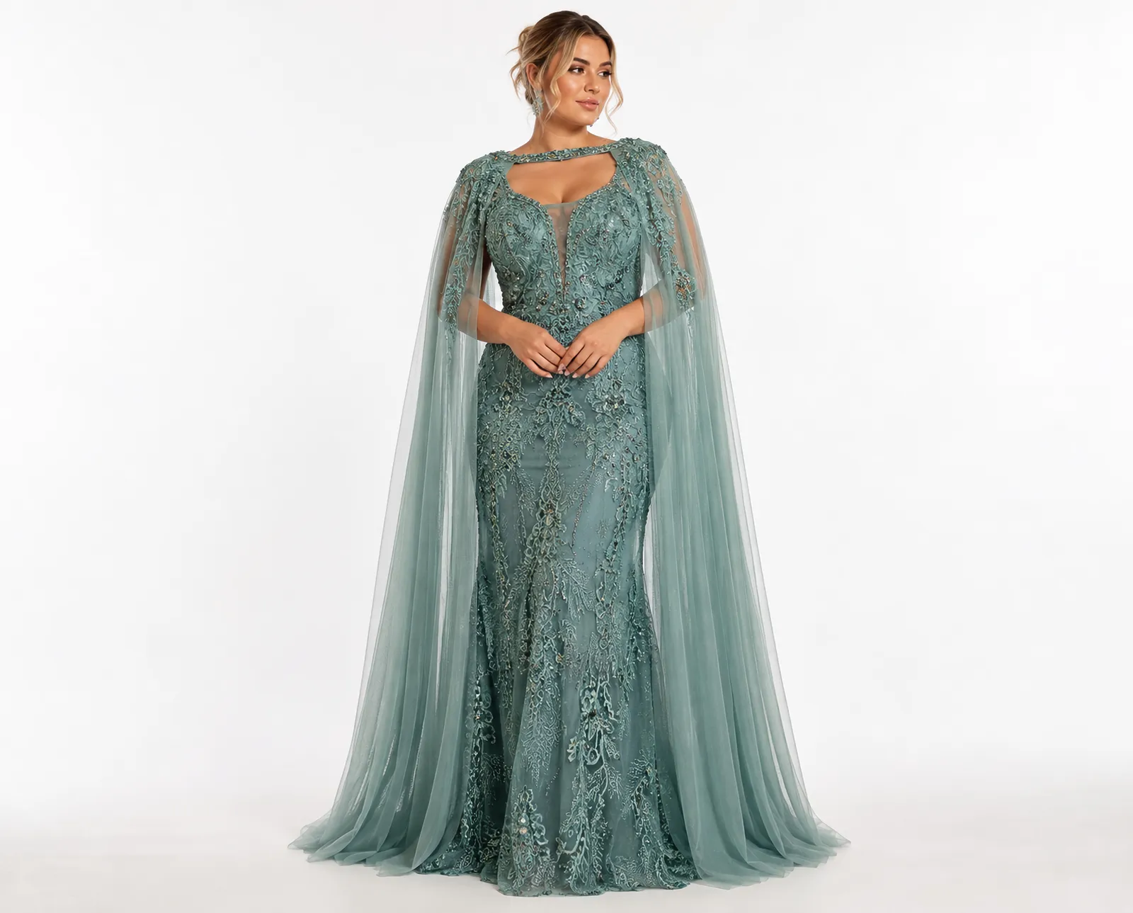 Glamorous Teal Beaded Evening Gown LE upscale gentle