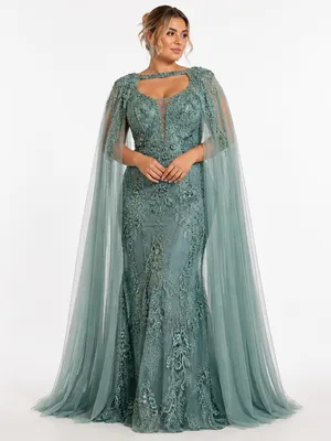Glamorous Teal Beaded Evening Gown LE upscale gentle
