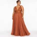 Glamouroso vestido terracota bordado em estúdio LE upscale gentle