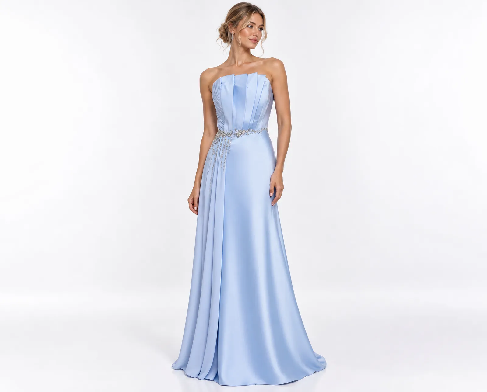 Retrato Fashion em Vestido Azul Gelo LE upscale gentle