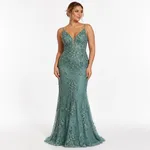 Teal Beaded Mermaid Gown on White Background LE upscale gentle