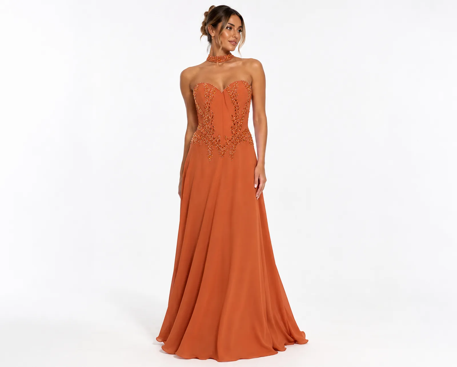 Vestido Terracota com Bordados Dourados LE upscale gentle