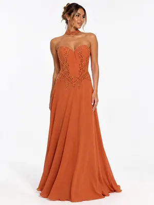 Vestido Terracota com Bordados Dourados LE upscale gentle