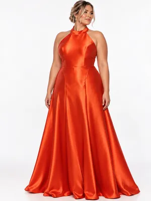 Vestido de cetim vermelho em estúdio branco LE upscale gentle