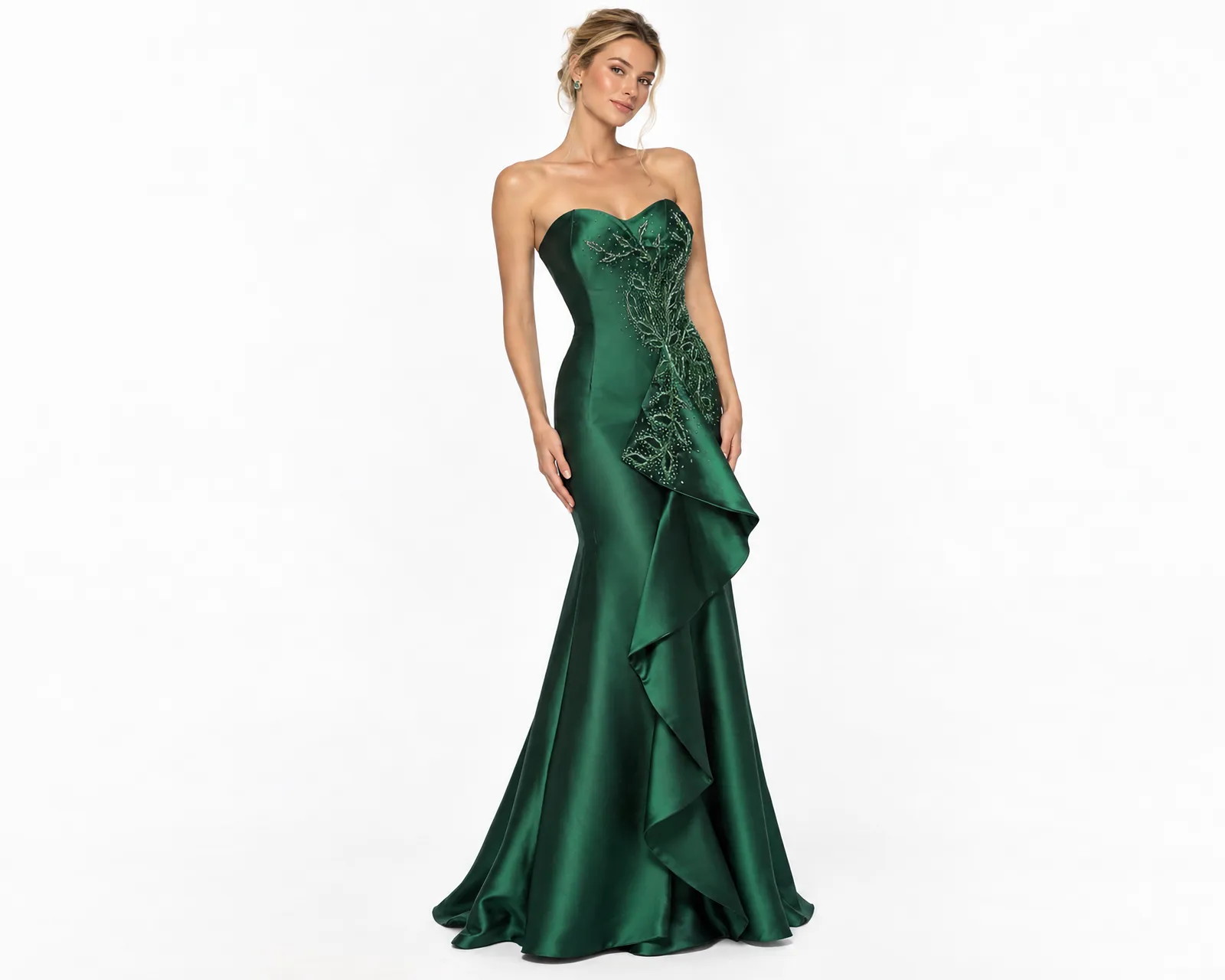 Vestido esmeralda com bordados exuberantes LE upscale gentle